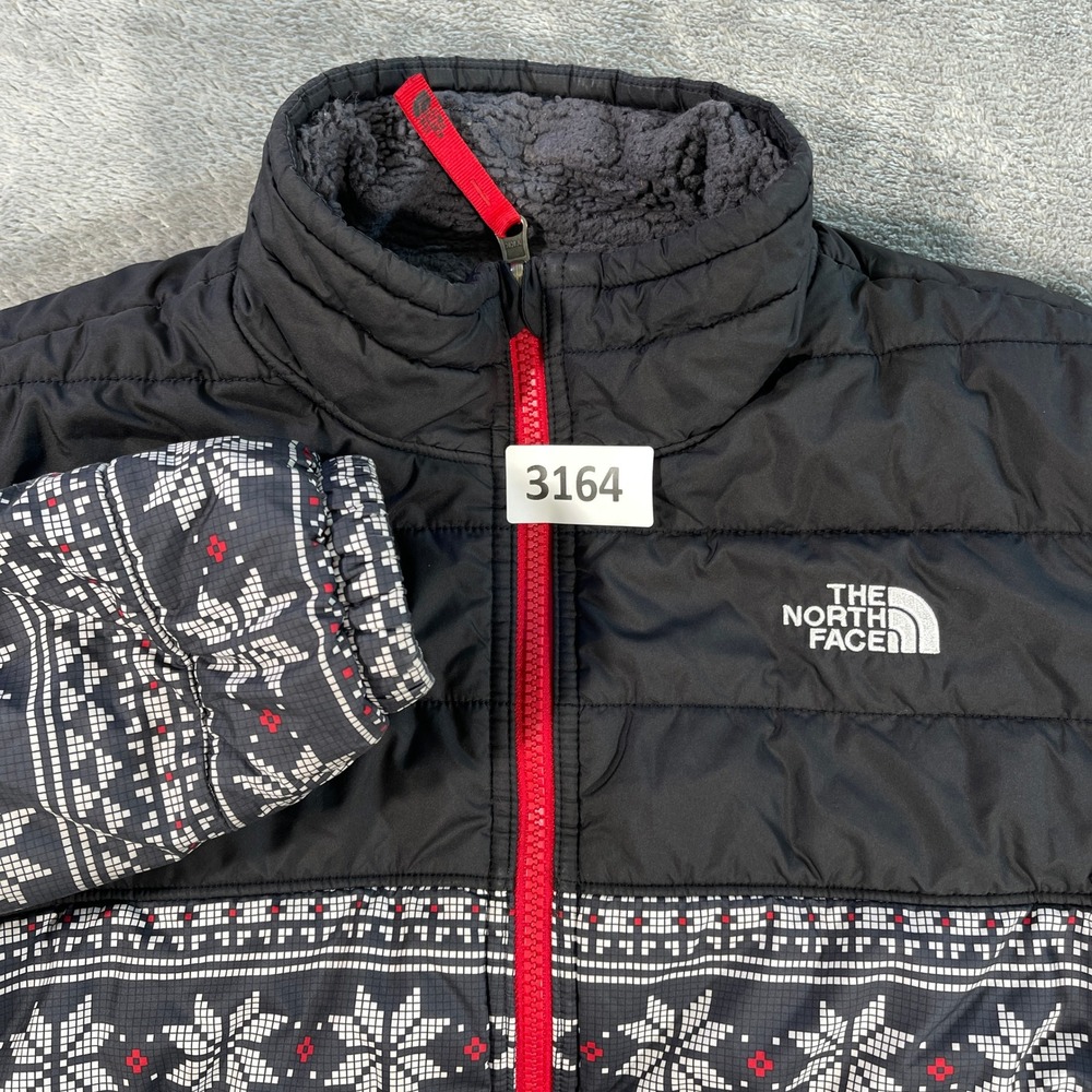 The North Face Reversible Puffer Fleece Jacket Kids XL Black Snowflake Fair Isle